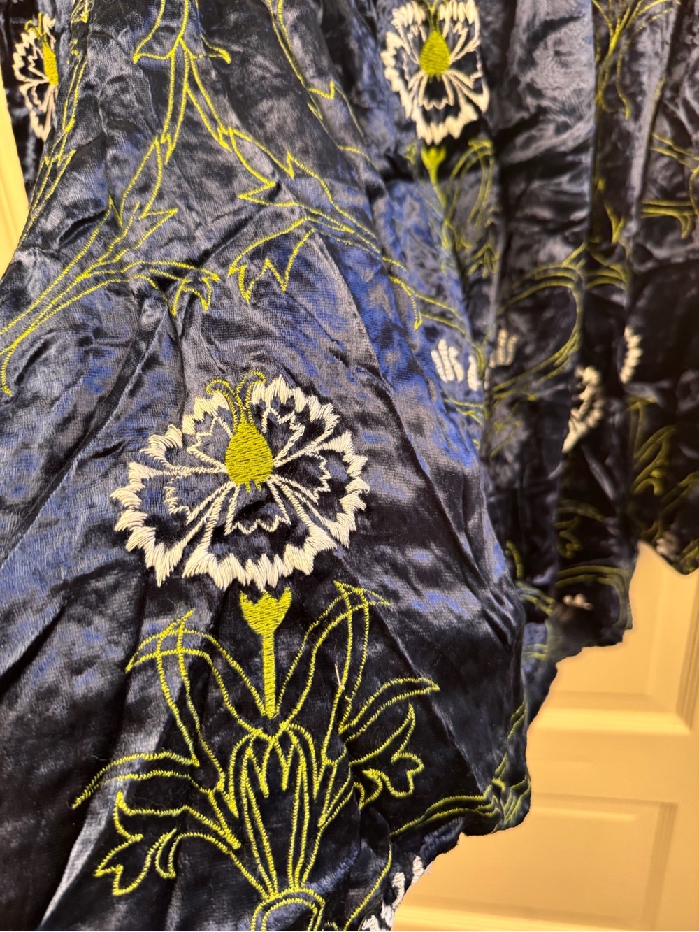 Anthropologie Navy Velvet Embroidered Peasant Blouse - Picture 4 of 5